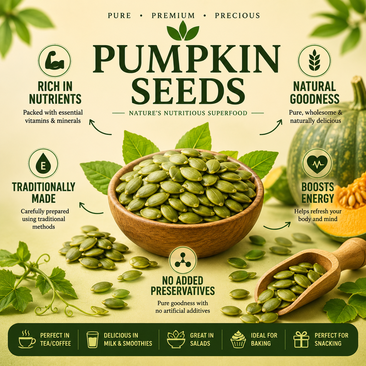 Jani Paradise™ Premium Pumpkin Seeds Nature's Crunch Pure Goodness.