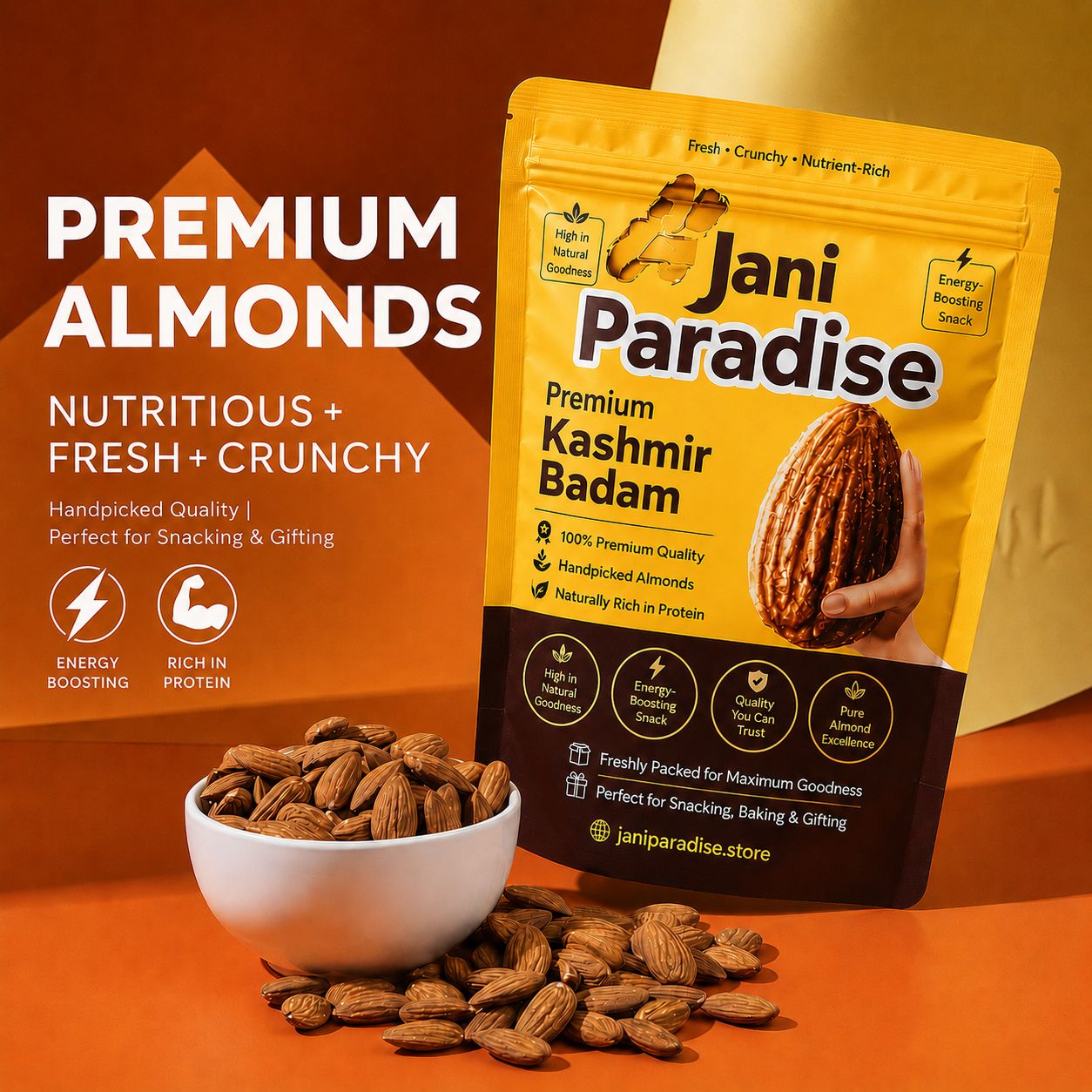 Jani Paradise™️ Premium Kashmiri Almonds – Finest Grade, Rich in Taste & Nutrition