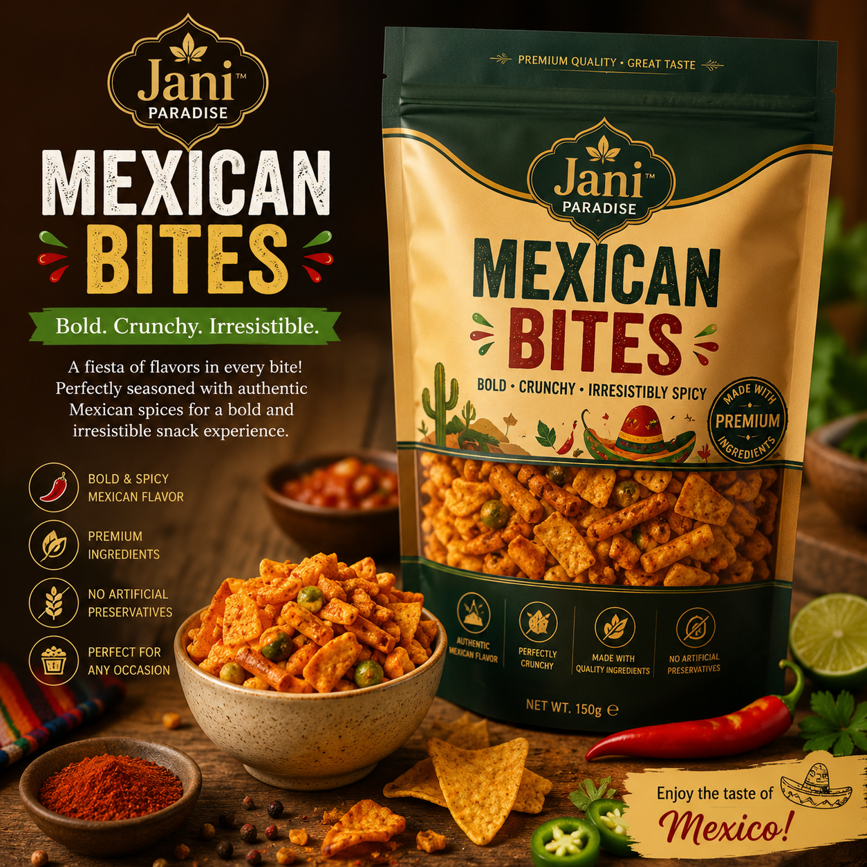 Jani Paradise™ Premium Mexican Bites – Bold, Crunchy & Irresistibly Spicy