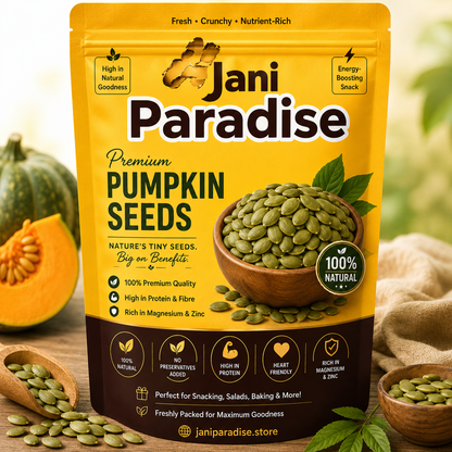 Jani Paradise™ Premium Pumpkin Seeds Nature's Crunch Pure Goodness.