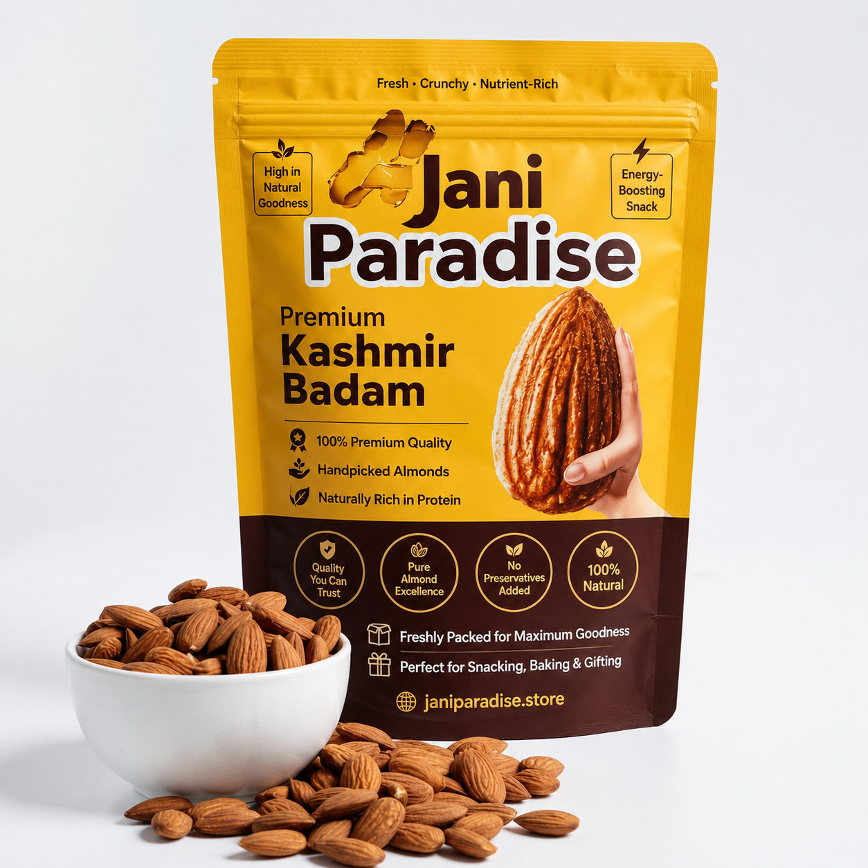 Jani Paradise™️ Premium Kashmiri Almonds – Finest Grade, Rich in Taste & Nutrition